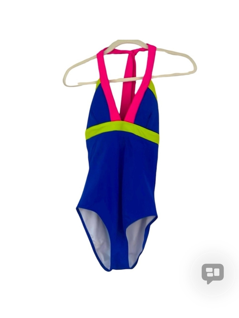 Boden cobalt blue One-Piece halter Swimsuit with Pink Straps and Lime Trim